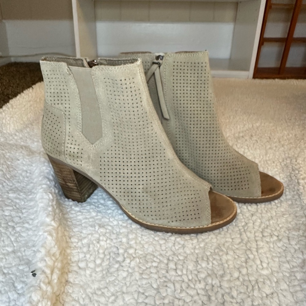 Toms Beige Peep-Toe Ankle Booties